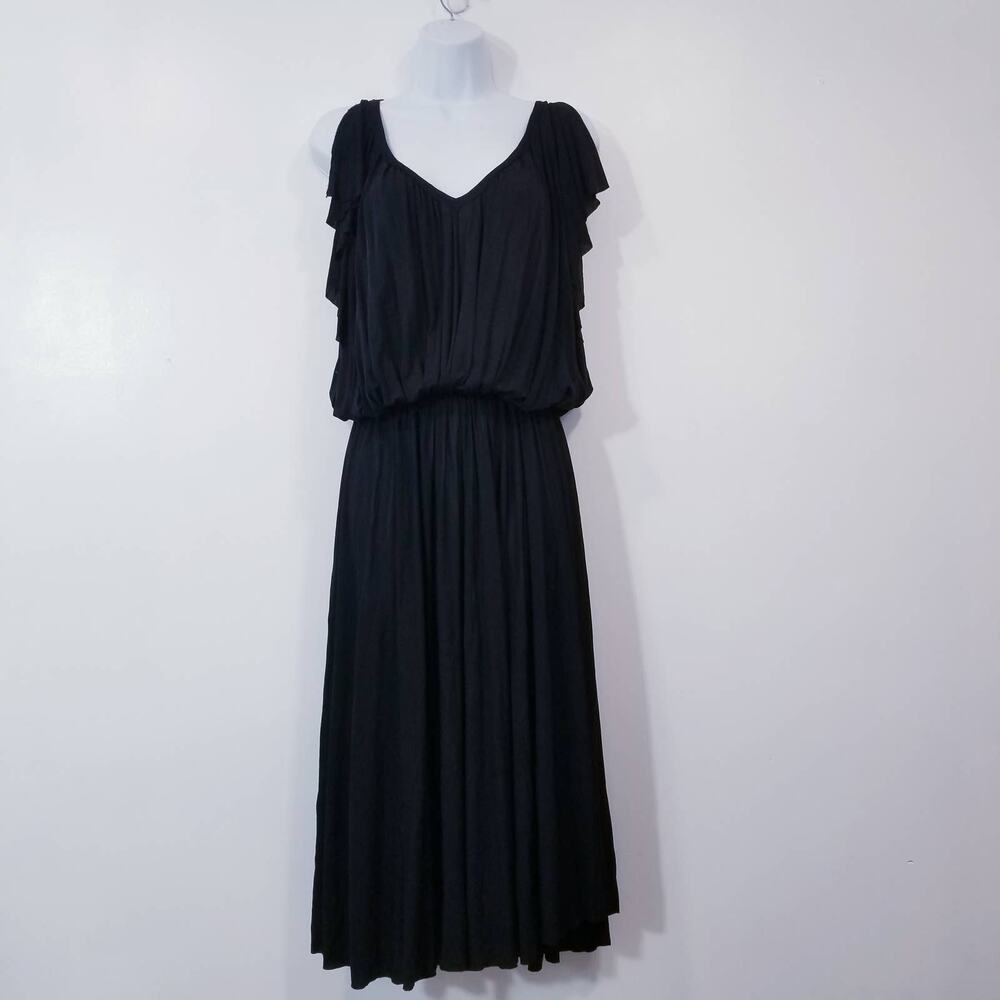 Tomas Maier Black Midi Dress Split Sleeves V-Nekline